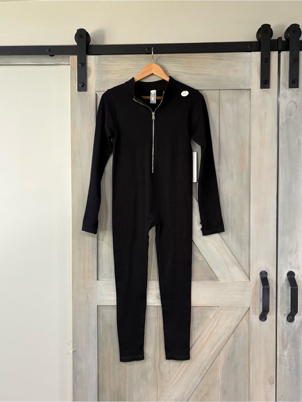 Black Long-Sleeve Zip-Front Jumpsuit